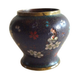 Antique Vintage 19th Century Cloisonne Japanese Enamel Small Black and Floral Vase