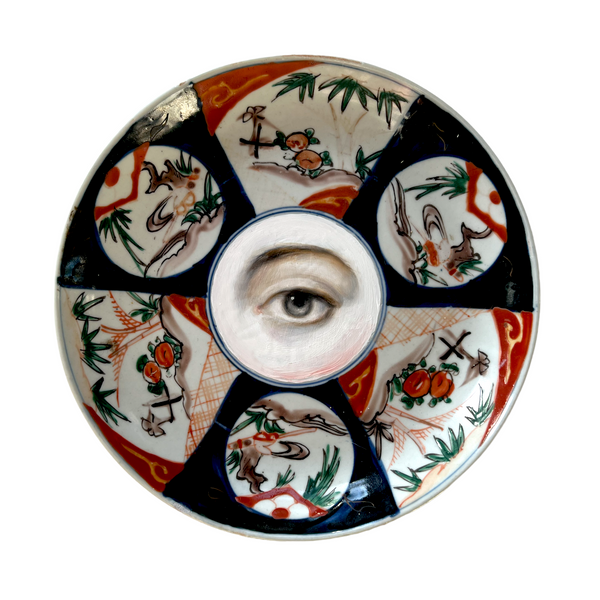 Lover's Eye Painting on a Japanese Imari Plate