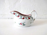 Antique c. 1790-1810 New Hall Creamware Porcelain Small Pitcher / Creamer / Sauce Gravy Boat w/ Red & Blue Flowers