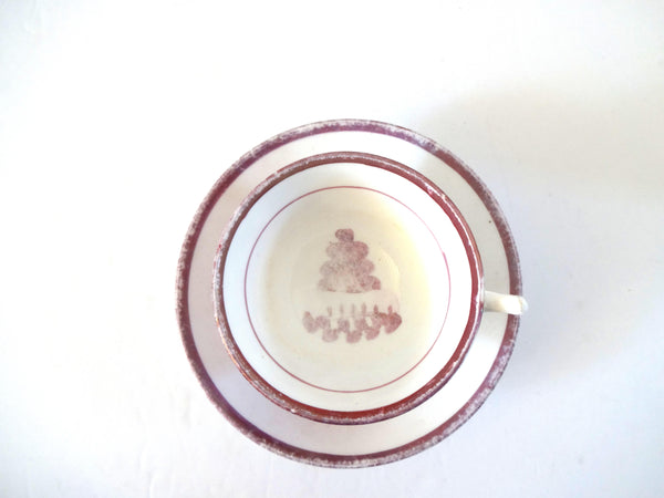 Antique Early 19th Century Georgian Pink Luster Teacup and Saucer