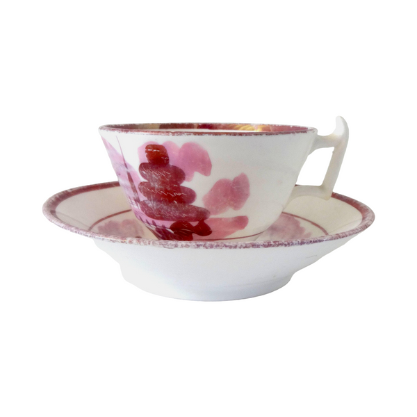 Antique Early 19th Century Georgian Pink Luster Teacup and Saucer