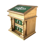 Vintage Green, Gold and Cream Florentine Jewelry Music Box as a Davenport Writing Desk