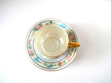 Art Deco 1920s Noritake Pale Blue Forget-Me-Nots and Pink Roses Porcelain Teacup and Saucer
