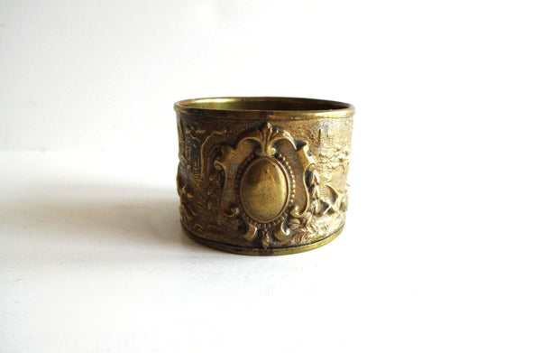 French Repoussé Brass Napkin Ring with Hunting Scene