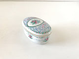 Vintage Blue and Pink Trinket / Jewelry Box with Roses and a Ribbon