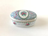 Vintage Blue and Pink Trinket / Jewelry Box with Roses and a Ribbon