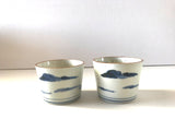 Pair of Vintage Antique Edo Period Japanese Soba-Choku / Choko Blue Underglaze Cups or Bowls with Pagodas