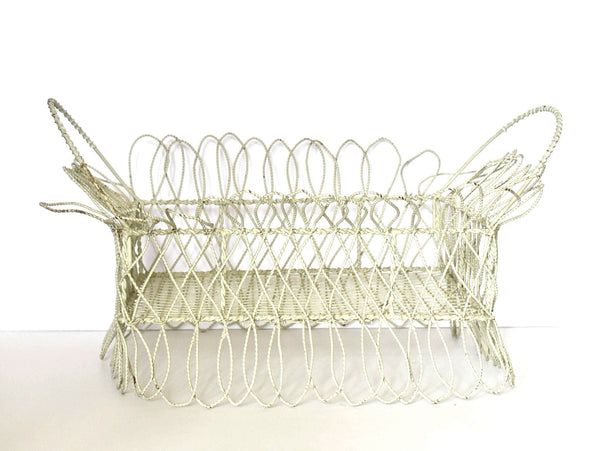 Vintage Antique 19th-Century Victorian White Twisted Metal Wire Planter Basket