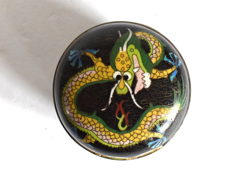 Vintage Antique 19th-Century Chinese Cloisonne Enamel Round Ink Box