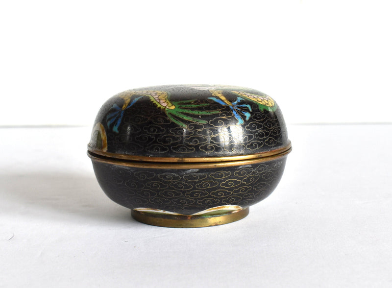 Vintage Antique 19th-Century Chinese Cloisonne Enamel Round Ink Box