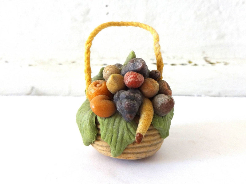 Vintage Artist's Dollhouse Miniature Basket of Fruit in Polymer Clay