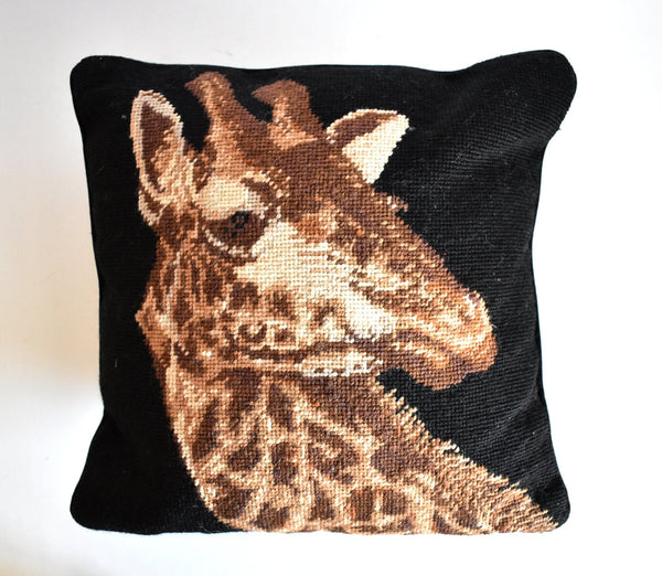 Vintage Giraffe Needlepoint Pillow