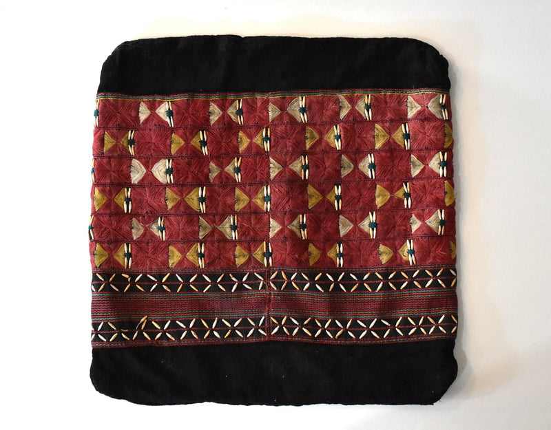 Vintage Thai Hand-Embroidered Geometric Pillow Cover