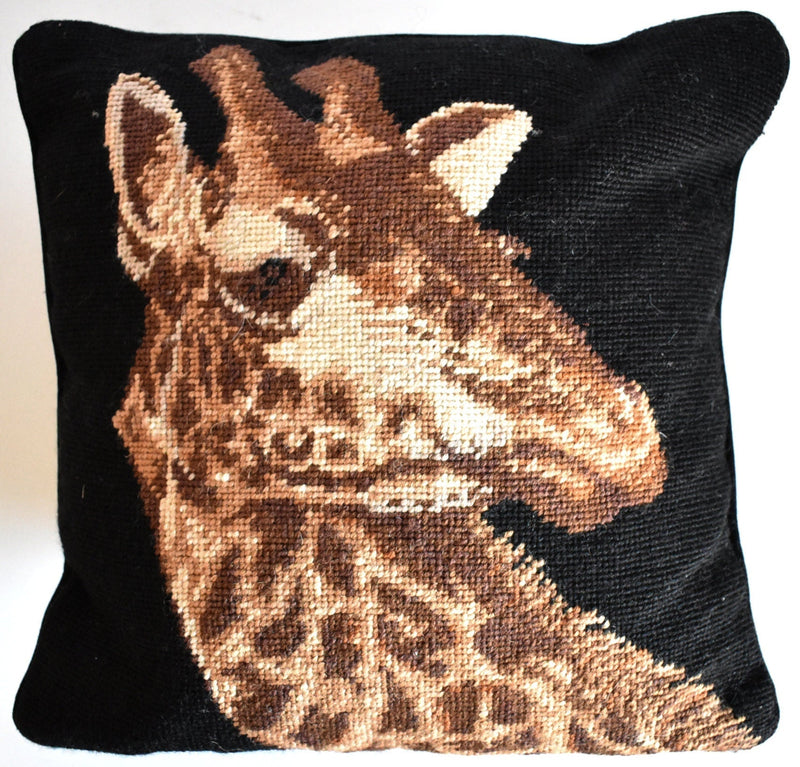 Vintage Giraffe Needlepoint Pillow