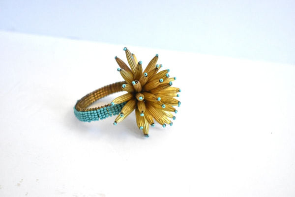 Turquoise and Gold Beaded Napkin Rings