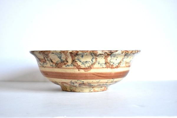 Antique 19th-Century Brown & Blue Spongeware Bowl