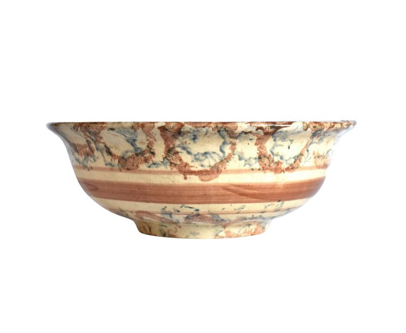 Antique 19th-Century Brown & Blue Spongeware Bowl