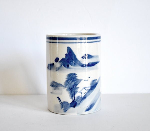 Antique 19th-Century Chinese Blue & White Brush Pot