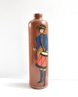 Antique Brown Stoneware Gin Bottle With Painted Revolutionary Soldier