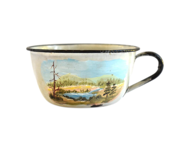 Early 20th Century Antique Early Hand-Painted Tole Enamel Camping Mug