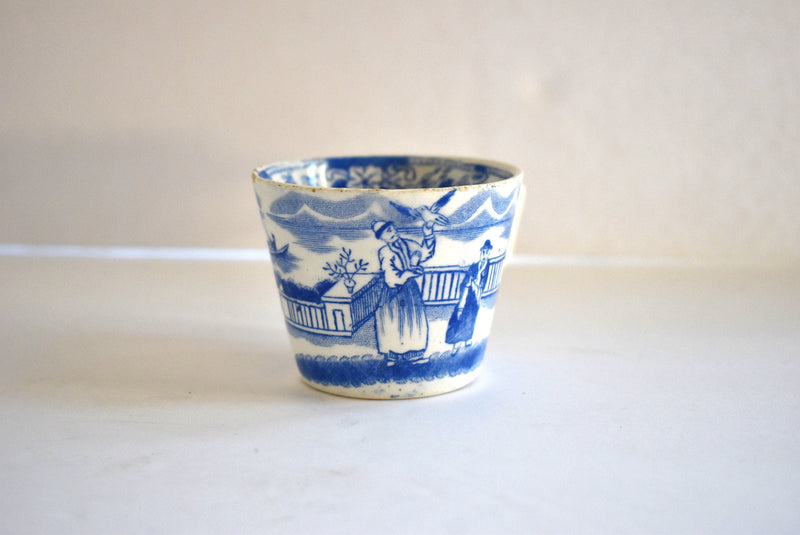 Antique 19th-Century Staffordshire Child's Blue & White Transferware Cup