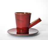 Mid-Century Swedish Handmade Red Ceramic Glogg 12 Cups & 12 Saucers