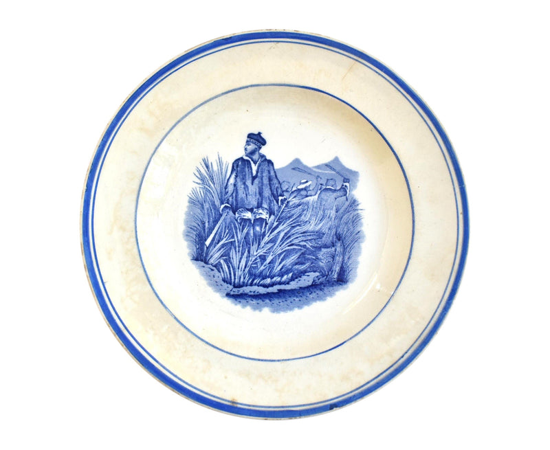Antique French Blue & White Sugar Canes Transferware Plate