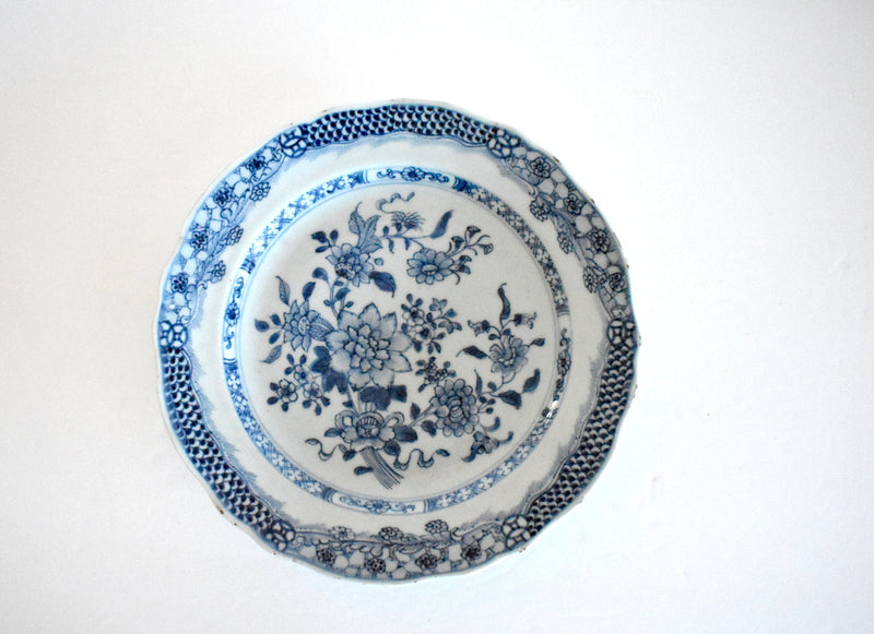 18th-Century Qianlong Blue Underglaze Peony Plate