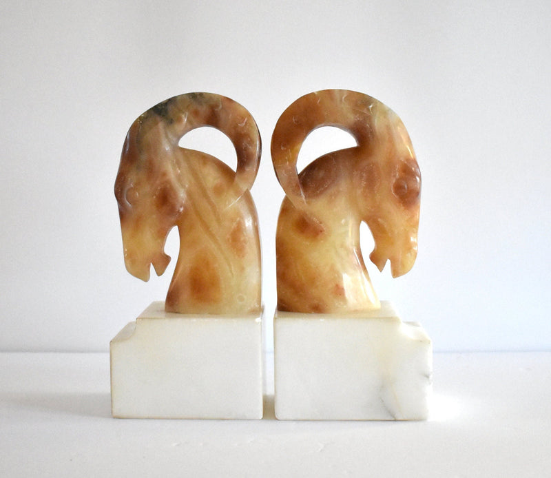 Pair of Antique Marble Ibex Bookends