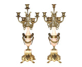 Italian Empire Brevettato Pink Marble & Ormolu Candelabra - a Pair