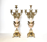 Italian Empire Brevettato Pink Marble & Ormolu Candelabra - a Pair