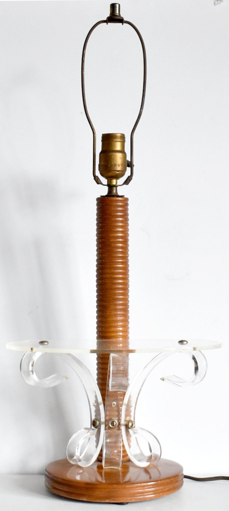 Mid-Century Modern Wood & Acrylic Shelf Table Lamp