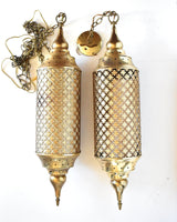 Pair of Mid-Century Moorish Brass Swag Pendant Hanging Lights