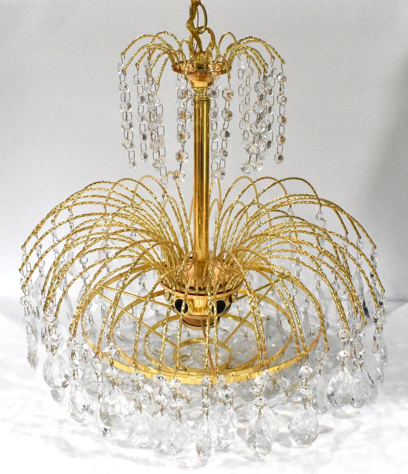 Vintage Mid-Century Modern Crystal and Brass Waterfall Chandelier