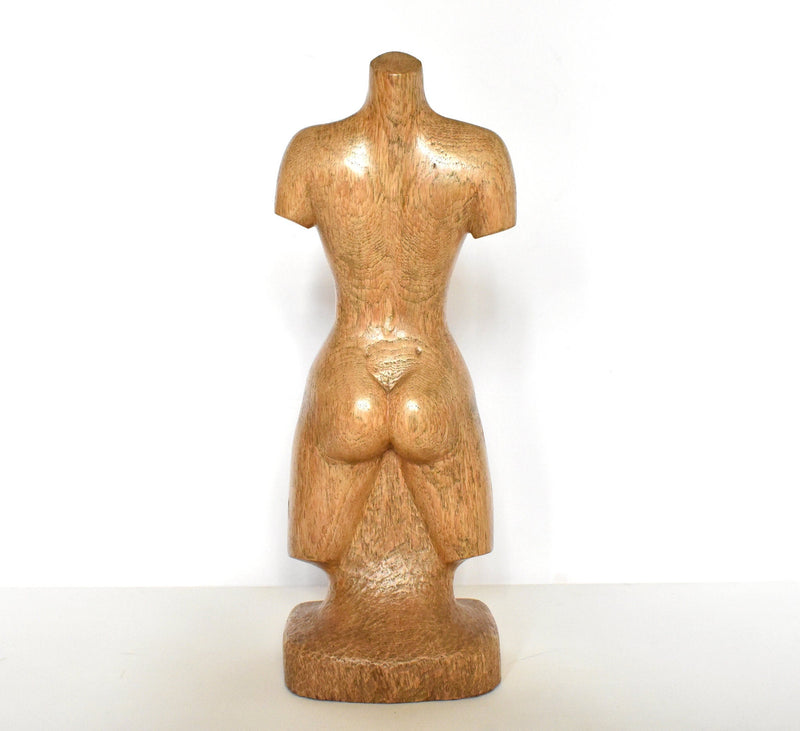 Mid-Century Modern Carved Oak Wood Female Torso Sculpture