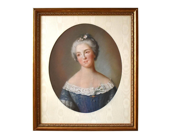C. 1750s French School Pastel Portrait of a Lady in Blue
