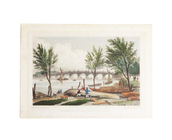 Antique 1820s London Scene Engraving or the Thames and Vauxhall Bridge