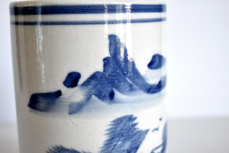 Antique 19th-Century Chinese Blue & White Brush Pot
