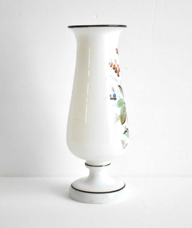 Antique Hand-Painted White Glass Vase