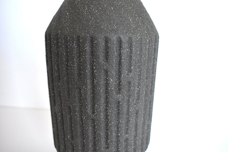 Mid-Century Modern Black Textured Geometric Vase