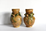 Antique Meiji Japanese Basketweave Vases With Crabs and Snails - a Pair