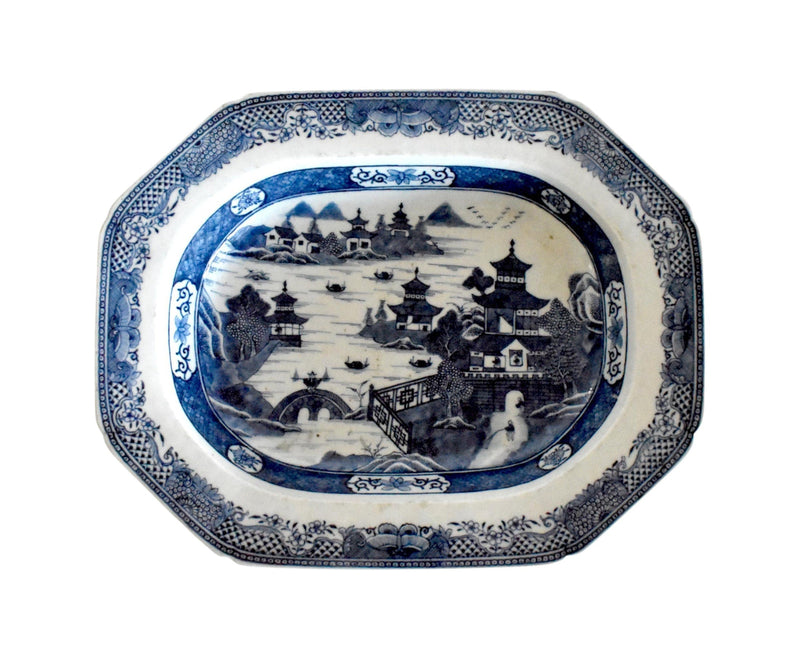 18th-Century Qianlong Chinese Blue Underglaze Large Serving Dish, Platter, or Charger