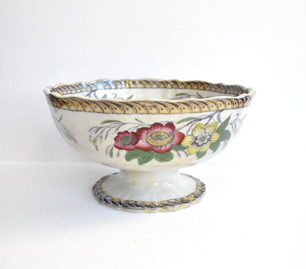 Antique 19th-Century Polychrome Staffordshire Transferware Footed Punch Bowl