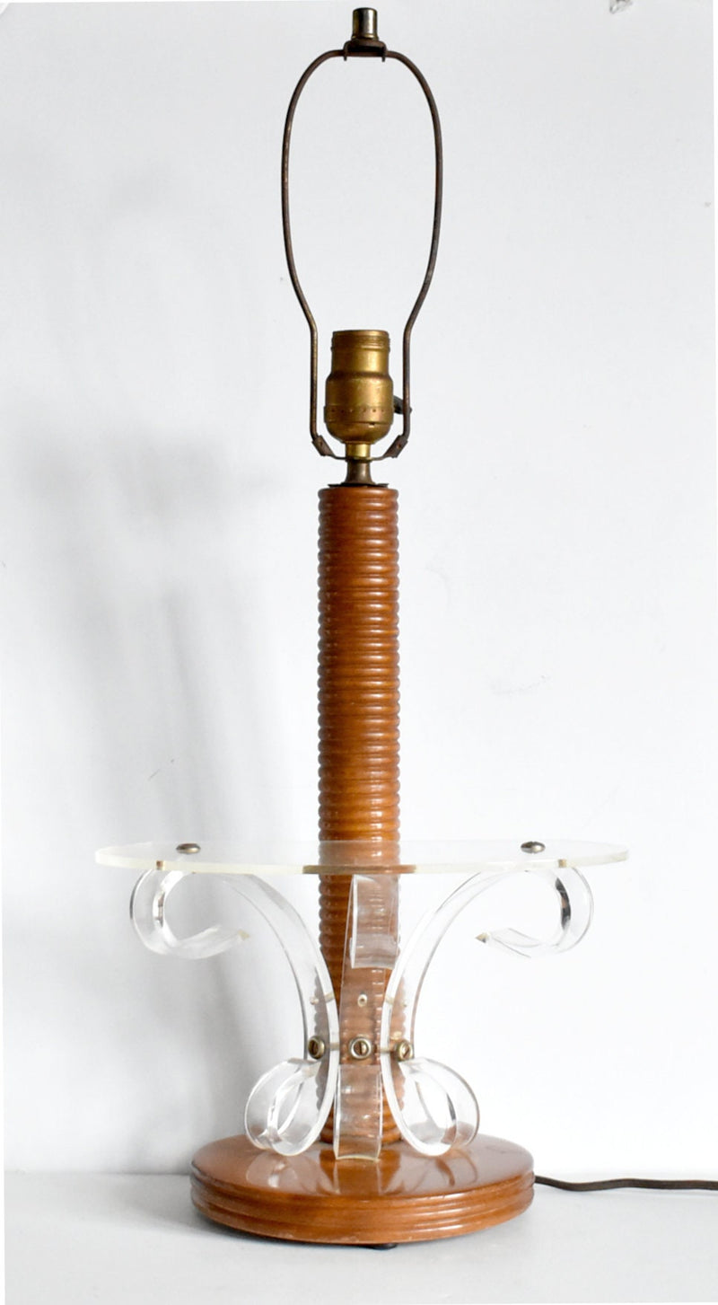 Mid-Century Modern Wood & Acrylic Shelf Table Lamp