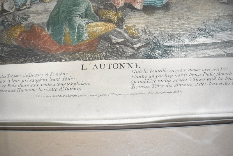 Antique French Engraving "L'Autonne" by Nicolas-Henri Tardieu, After Nicolas Lancret