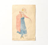 Original 1910s French Watercolor Painting Signed Fashion Illustration