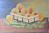 19th-Century Antique American Primitive Signed & Framed Still Life Oil Painting of Peaches