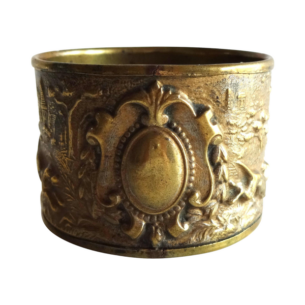 French Repoussé Brass Napkin Ring with Hunting Scene