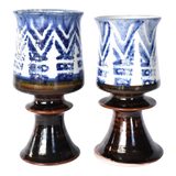 Pair of His & Hers Art Pottery Ceramic Goblets or Tall Mugs